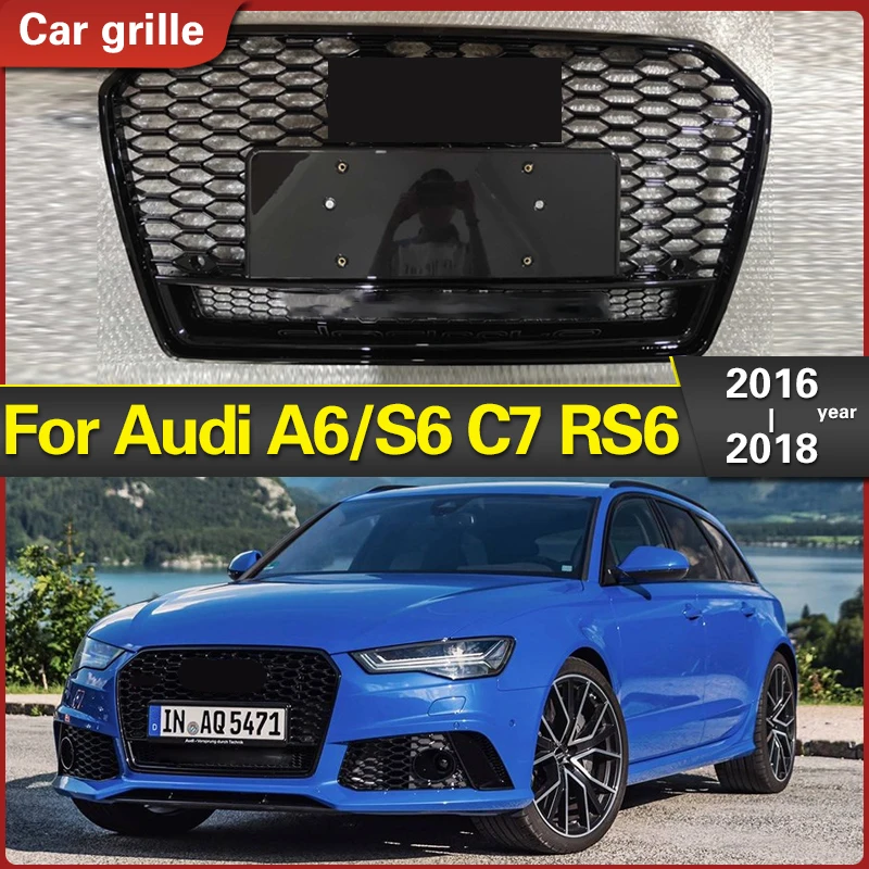 

For RS6 Style Front Sport Hex Mesh Honeycomb Hood Grill Black for Audi A6/S6 C7 2016 2017 2018 Racing Grills Car Accessories