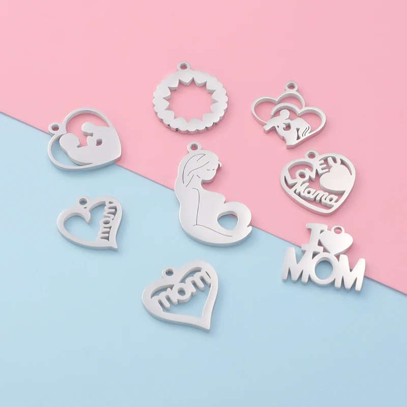 

Fnixtar 20pcs/Lot Mother Love Mirror Polish Stainless Steel Charms MOM Heart Charms DIY Necklace Making Women's Gift