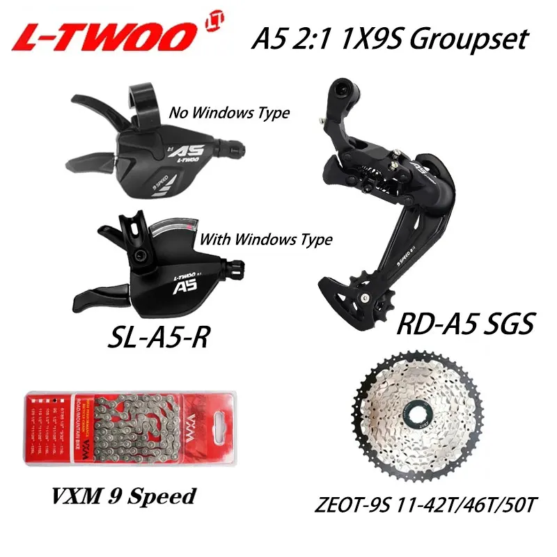 

LTWOO A5 2:1 1X9S Groupset 9 Speed Shift Lever Derailleur ZEOT 9V Cassette 42T 46T 50T VXM 9 Speed Chains Compatible Shimano