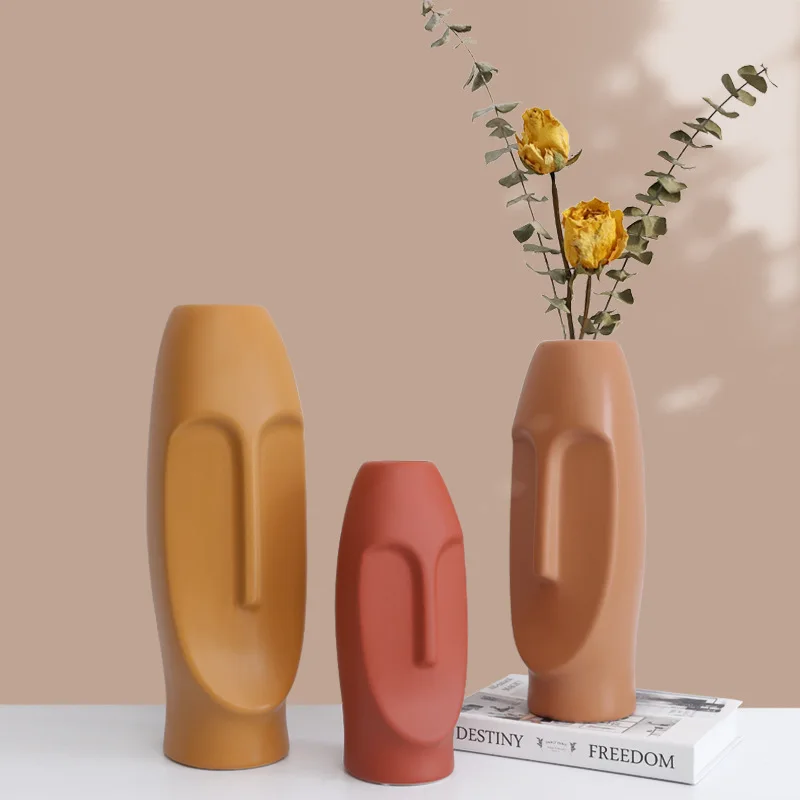 

Creative Art Face Vase Dried Flower Ceramic Vase Home Decoration For Living Room Desktop Office Ornaments Flower Pot