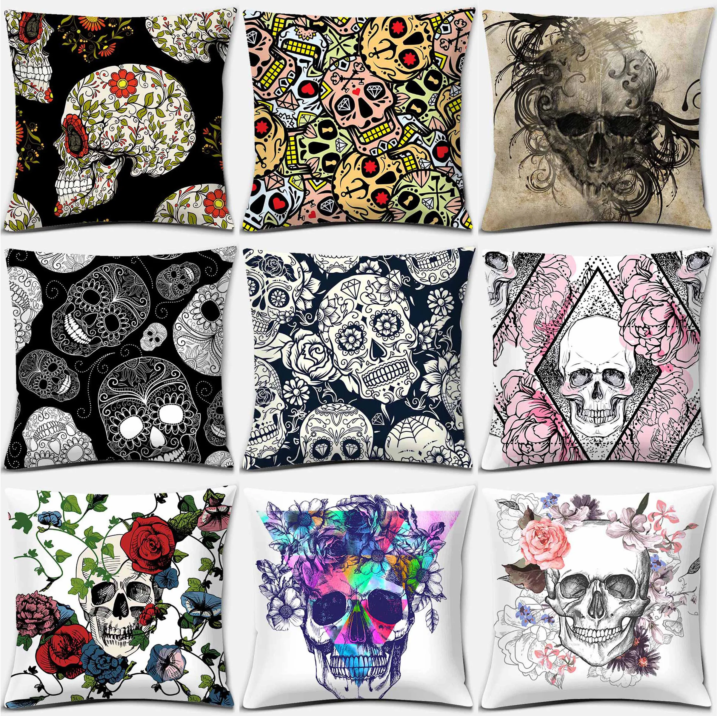 

Новинка, чехол для подушки с изображением цветов, черепа, декоративная подушка для дома, чехол для спальни, дивана, чехол для подушки, украше...