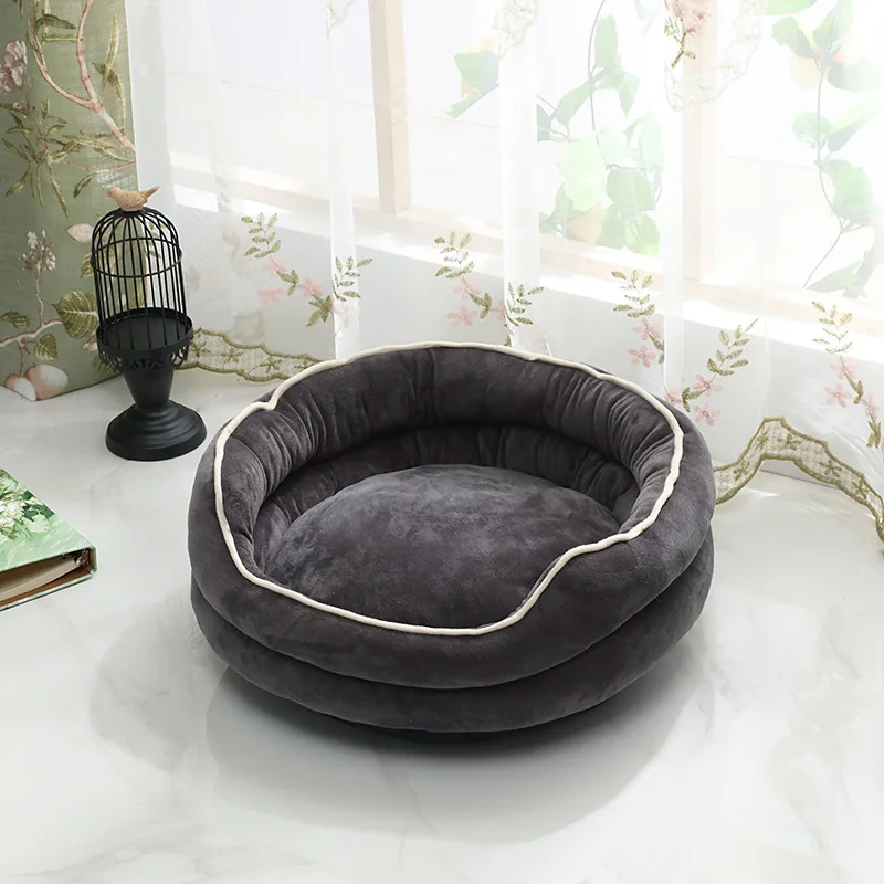 

Pet Dog Bed | Round Bolster Dog Bed with Flannel Top | Warm Bed House Soft Chaise Living Room Couch Pet Bed