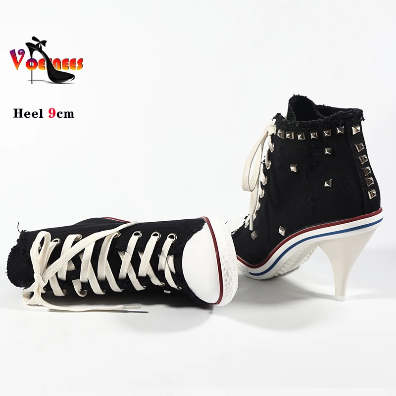 Женские короткие ботинки джинсовые ботильоны с шипами туфли-лодочки на высоком