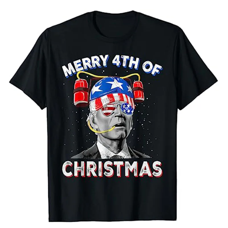 

Merry 4th of Christmas Funny Joe Biden Confused 4th of July T-Shirt Independence Day Costume Political Joke Graphic Tee Top Gift