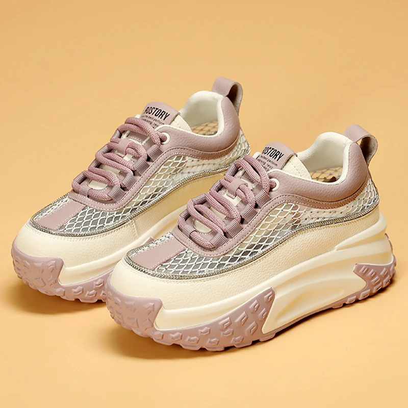 7cm Air Mesh Women Summer Shoes Platform Sneakers Soft Sole Chunky Heel Women Fashion Sneakers Breathable Sneakers Woman Shoes