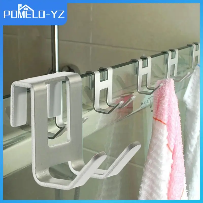 

2/4/6PCS Free Hole Bathroom Towel Rack Shower Frameless Space Aluminum Metal Hook H Shape Glass Door Towel Holder Hanger