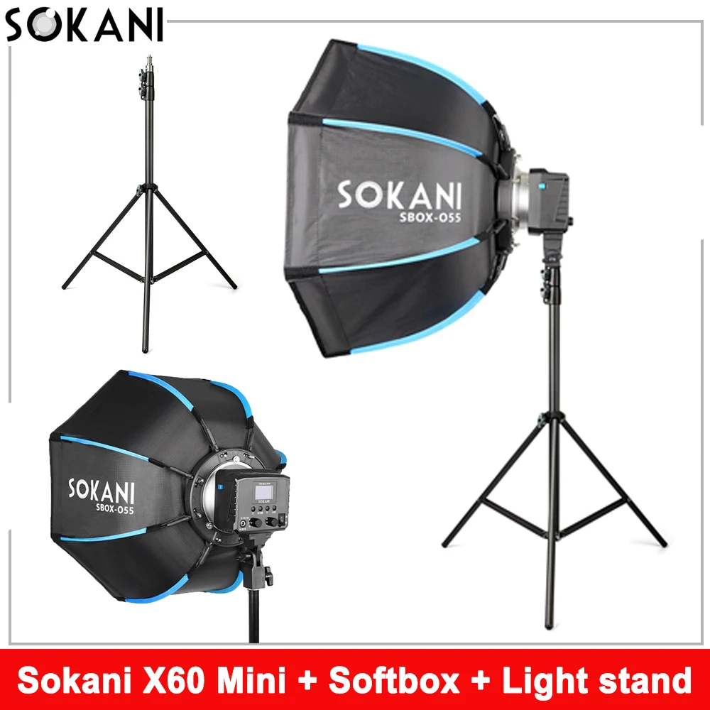 Sokani X60 Mini 60W RGB Фотографическая фотография с восьмиугольным софтбоксом 55 см и подставкой 2 м фотография видео рекордер