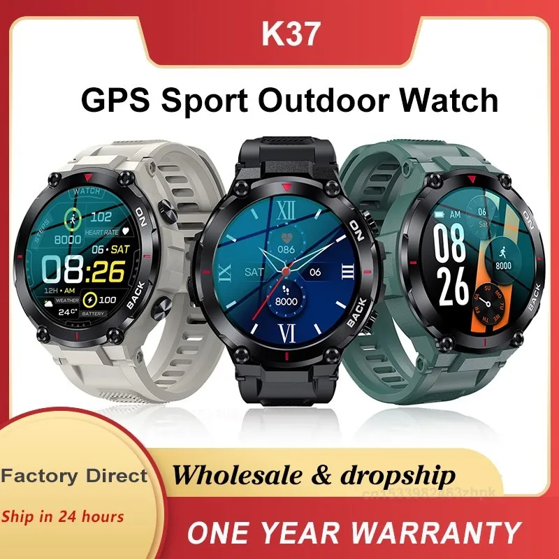 

New K37 Outdoor Smart Watch Men 2023 480mAh GPS IP68 Waterproof 360*360 HD Screen Sport Modes Health Monitor PK T Rex 2