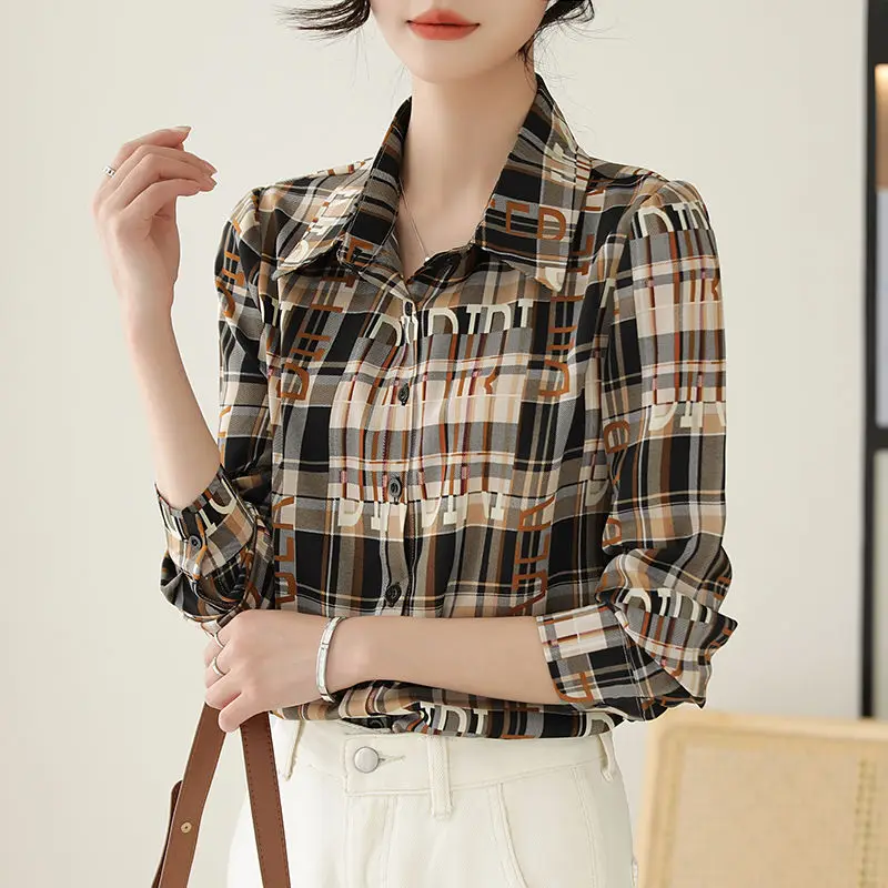 Рубашка Qianniao в клетку Женская с длинным рукавом Новинка весна лето осень 2024