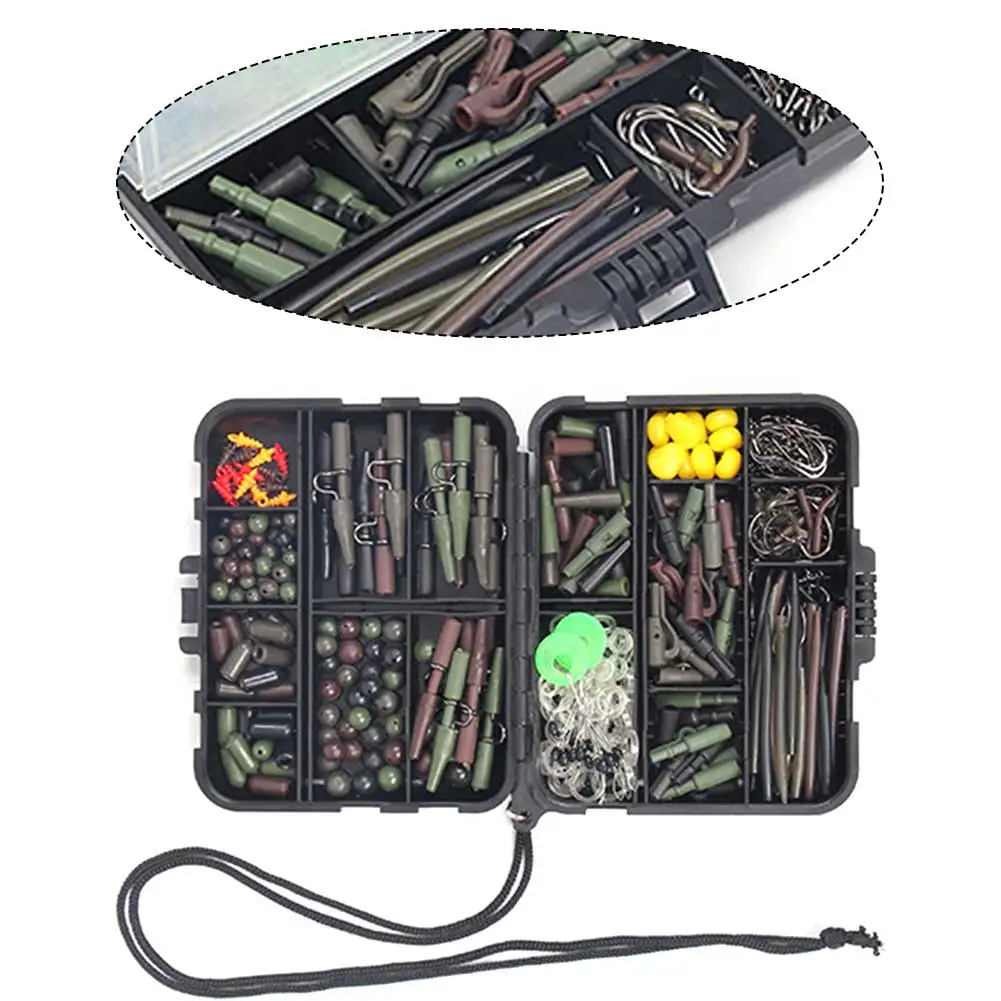 

Carp Fishing Tackle Box Lead Clips Hooks Swivels Clips Shrink Tube Terminal Rigs Fishing Hooks Rig Tubing Swivels Fish Accessory