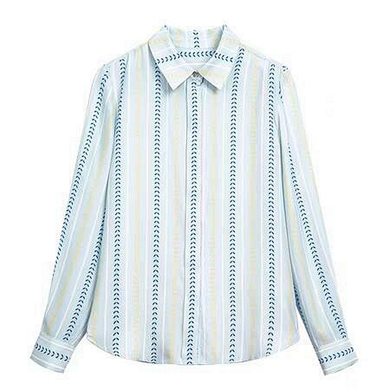 

Blouse Women Casual Style 100% Silk Printed Turn-down Collar Long Sleeves High Quality Ladies Straight Top Shirt New Fashion