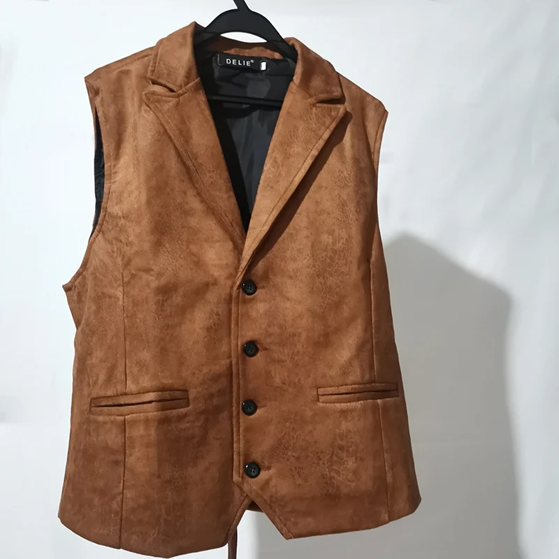 Vest Men Casual Waistcoat Man Faux leather fashion leather Slim vest lapel classical Vintage gilet European style male