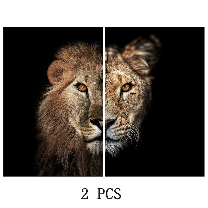 

Half Face Lion Poster Creative Design Animal Painting Canvas Modern Wildlife Wall Picture for Living Room Office Home Decoration