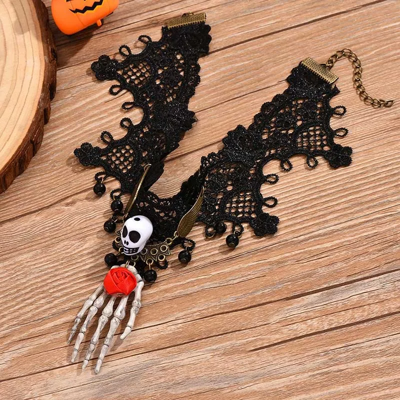 Женское винтажное ожерелье KMVEXO готическое черное колье с бусинами цветочным