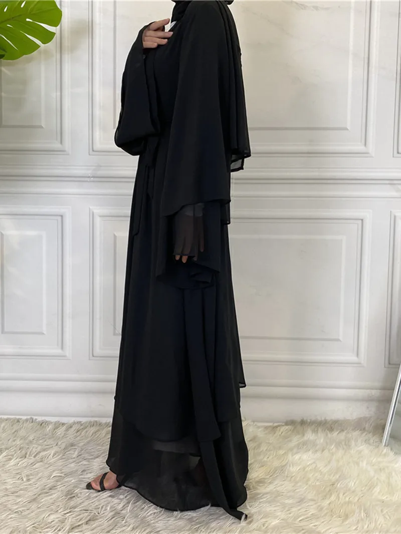 Solid Chiffon Poen Abayas for Women Dubai Turkey Islam Kaftan Robe  Robe Pour Femme Musulmane Ramadan Muslim Dress Islam Clothes