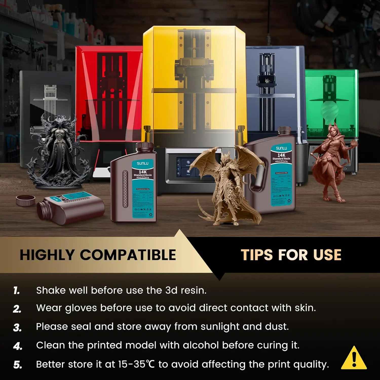 SUNLU 14K Standard/LIKE ABS/Water-Wash Смола 405 нм 1 кг для ЖК-дисплея 3D-принтера Материал быстрого