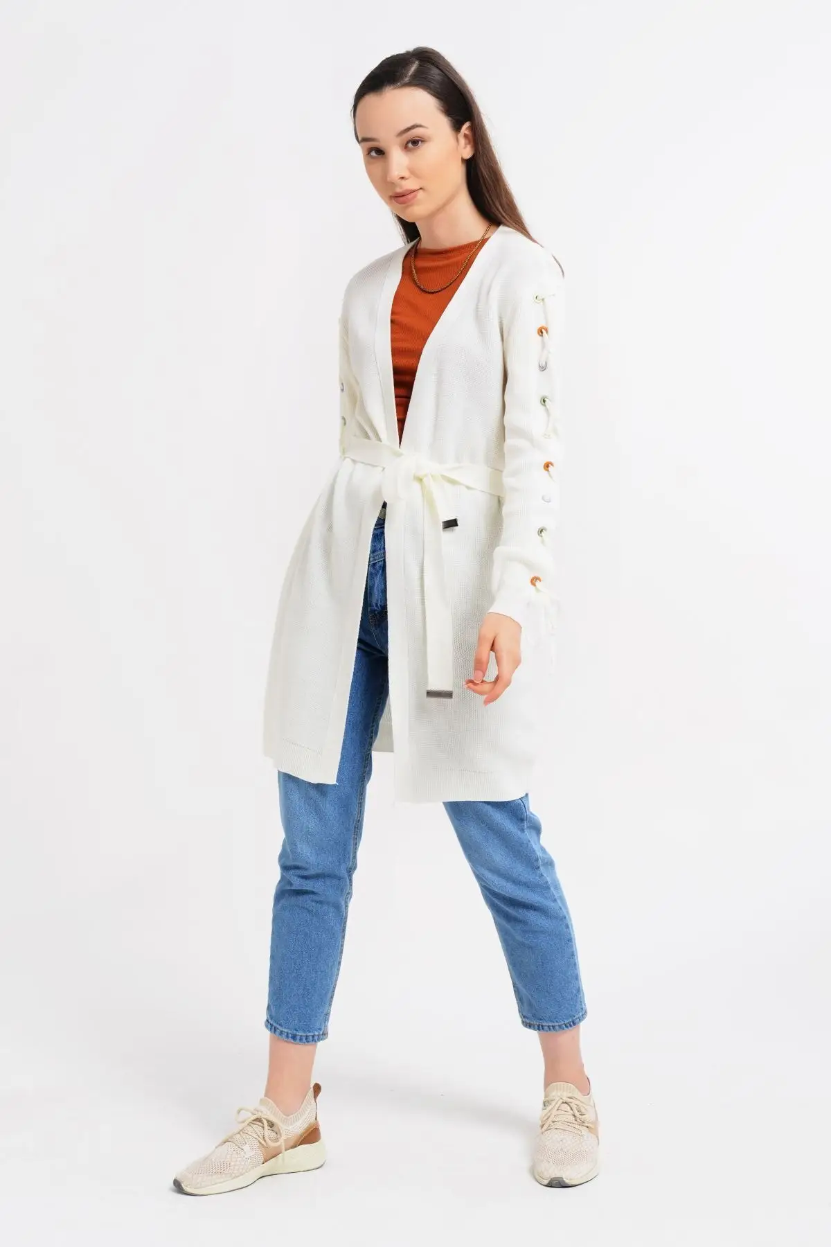 

Women's Cardigan with Sleeves Colored Hook - Bone Casual Knitted Quality Fashion Sweaters Loose Jumper