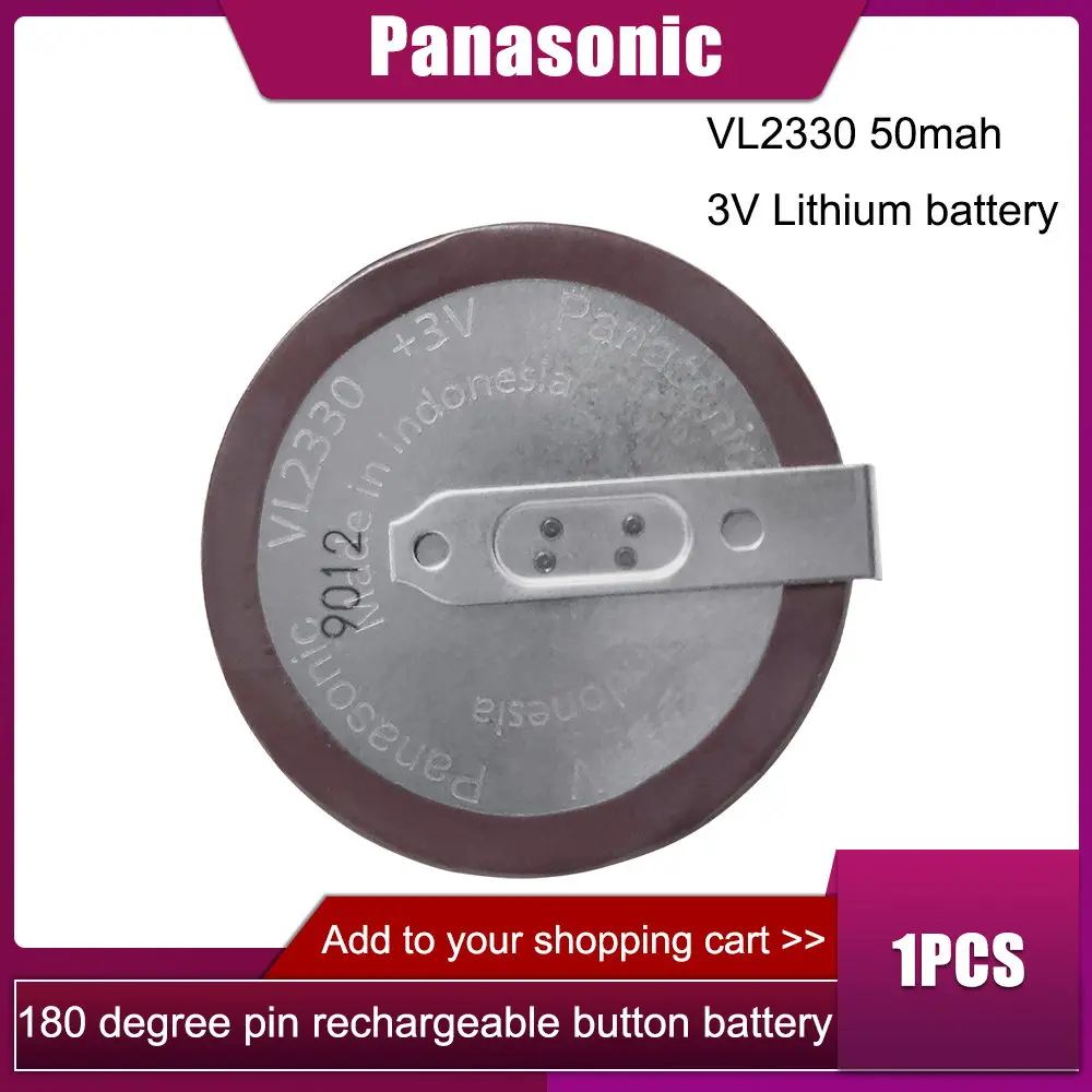 

1PCS/LOT 100% Original Panasonic VL2330 2330 Rechargeable lithium battery with 180 degrees pins for car key button coin cell