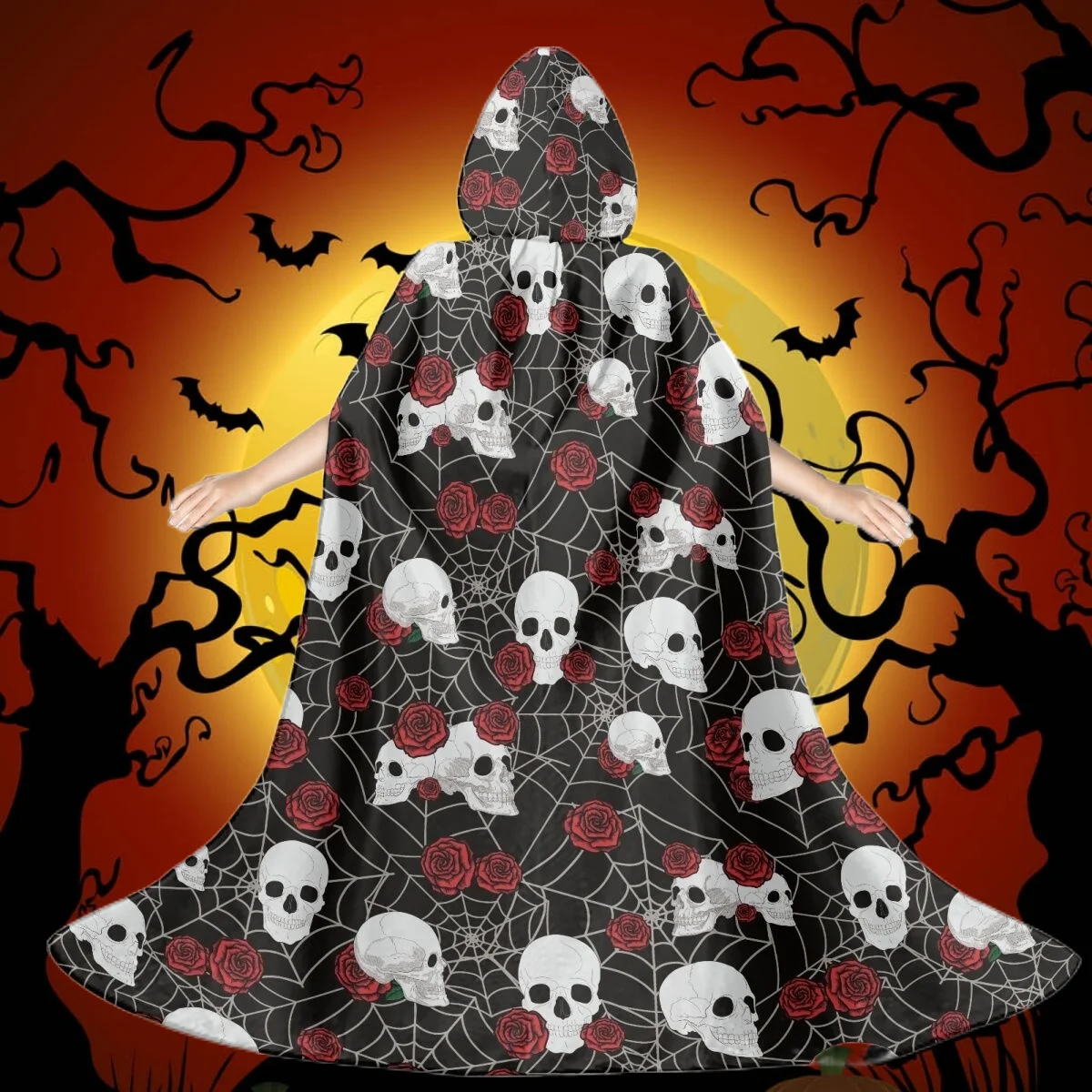 

Новинка, детская накидка с капюшоном для Хэллоуина, зимнее пальто с рисунком красной розы, черепа, паутины, крови