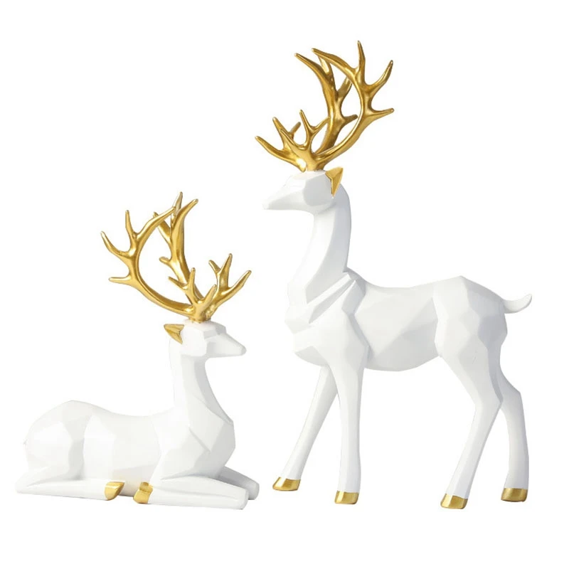 

European Style Resin Deer Figurine Statue Home Living Room Decor Crafts Sculpture Creative Gifts Desktop Ornament-White