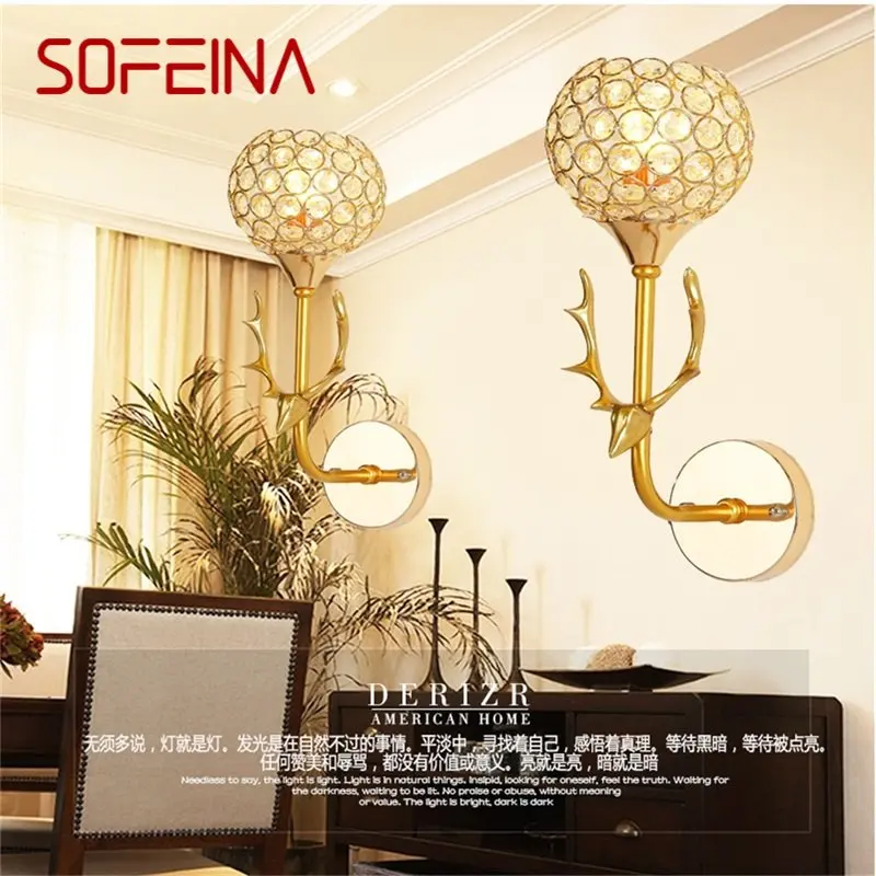 

SOFEINA Wall Lamps Contemporary Creative LED Gold Sconces Crystal Lights Indoor For Home Bedroom