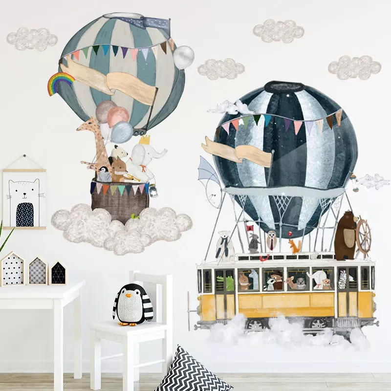 

Hot Air Balloon Wall Stickers Animals Kids room Baby Nursery Room Decoration Wall Decals Eco-friendly Art Vinyl Murals