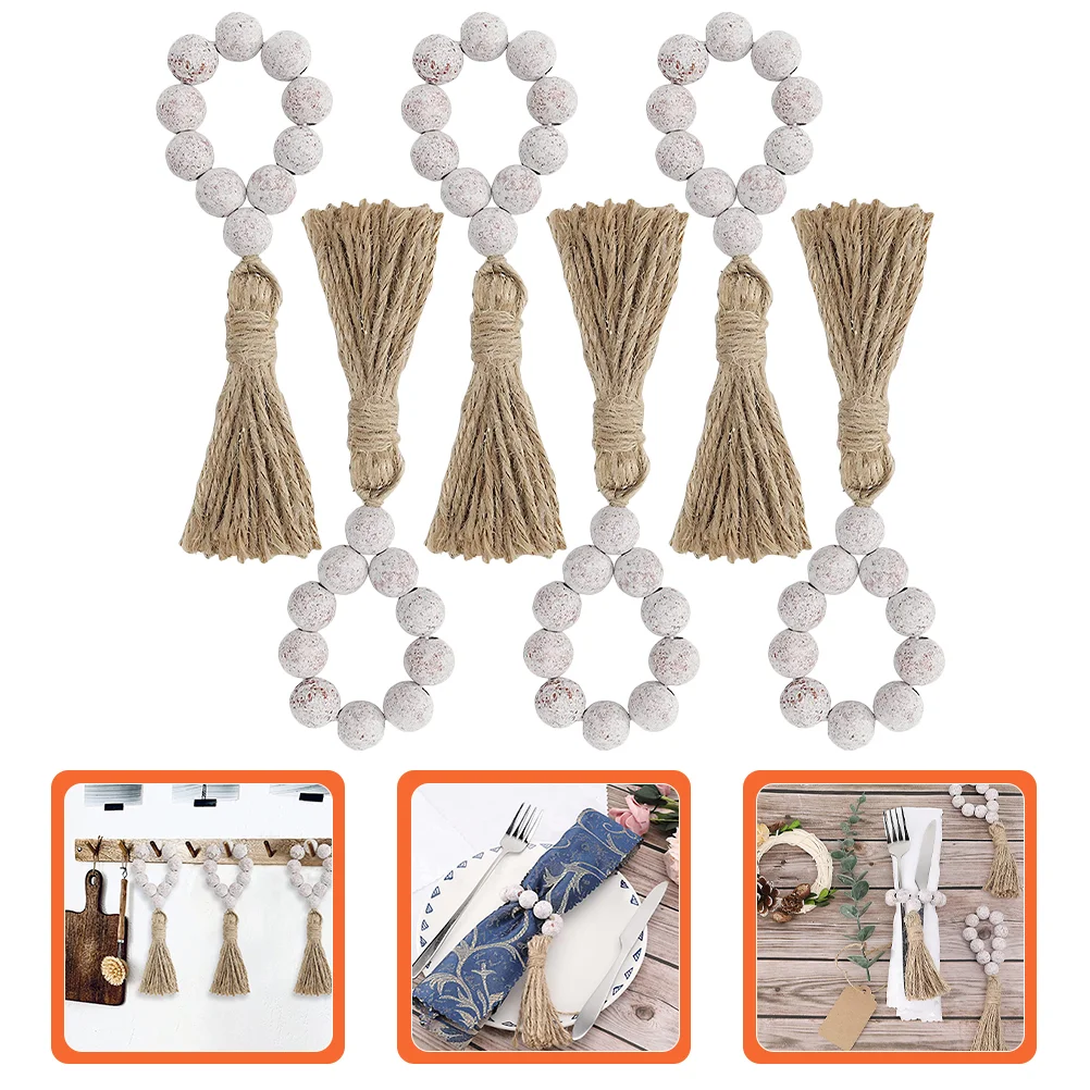 

Napkin Rings Holder Bead Wood Garland Curtain Christmas Ring Table Jute Twine Farmhousewooden Holdbacks Tassel Ropes Window