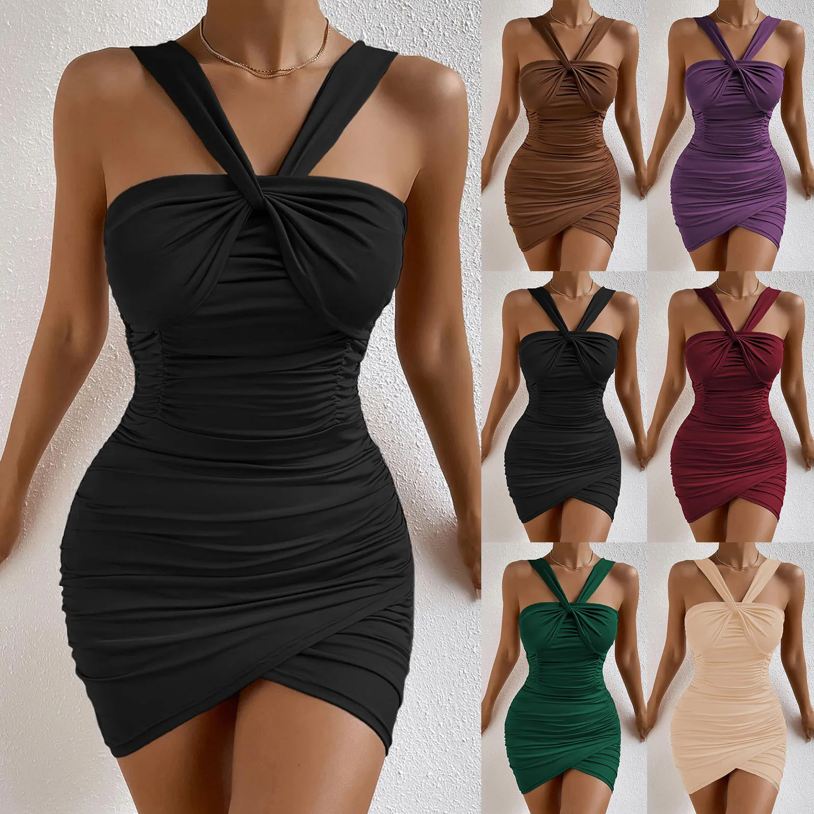 

Облегающие платья, сексуальное мини-платье с V-образным вырезом, ажурная сумка, плиссированное повседневное вечернее Клубное платье с длинн...