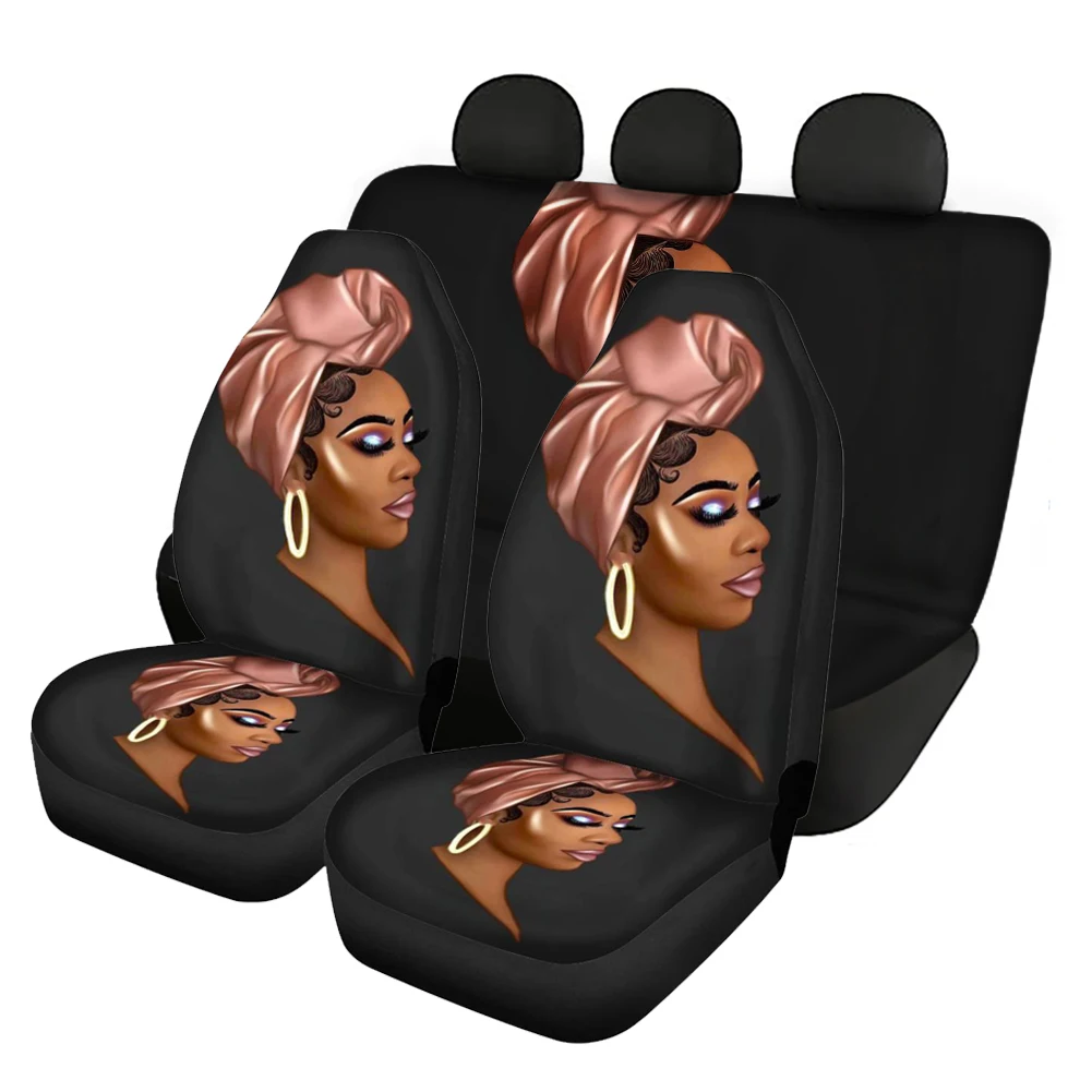 

Black Pink Universal Car Seat Covers Full Set African Women Print Front Car Seat Cover and Back Seat Protector Split Bench Cover