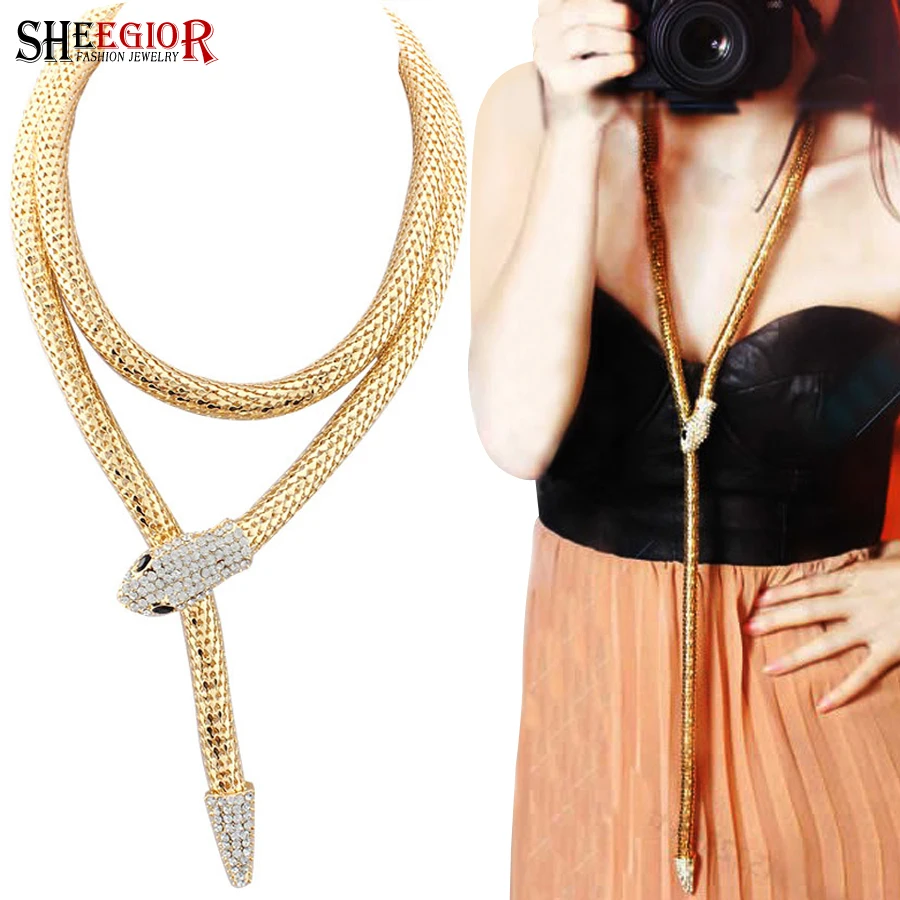

Baroque Beauty Snake Long Necklace Women Accessories Cute Sexy Crystal Hollow Choker Waist Chain Necklaces Fashion Friendly Gift