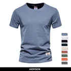 Футболка AIOPESON мужская с коротким рукавом, повседневная тенниска из 100% хлопка, Качественная майка, базовая одежда, однотонная летняя