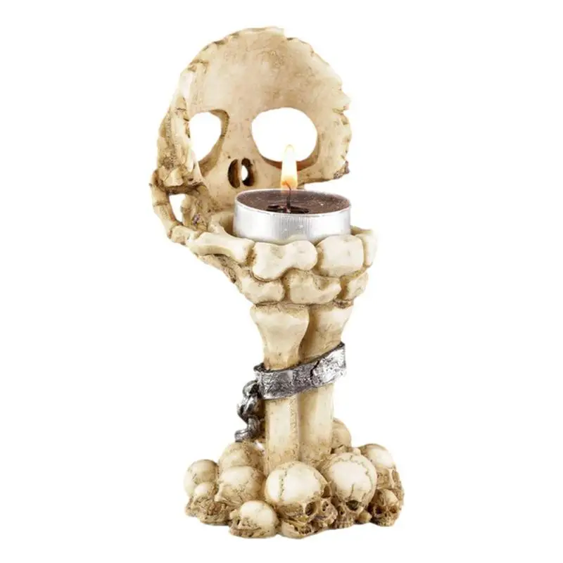 

Heat Resistant Skull Candle Holder Chain Design Skull Halloween Decor For Table Centerpiece Novelty Skull Bone Candlestick