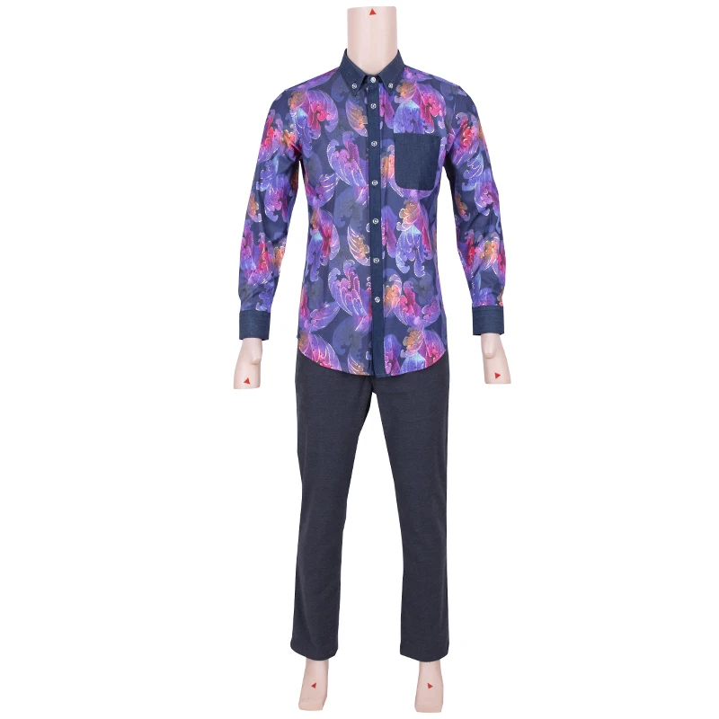 Мужская рубашка с длинным рукавом и цветочным принтом, 106 см