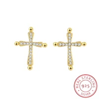 2022 new exquisite 18k gold cross full of diamonds studs earring for women round sterling 925 silver wedding bridal gift jewelry
