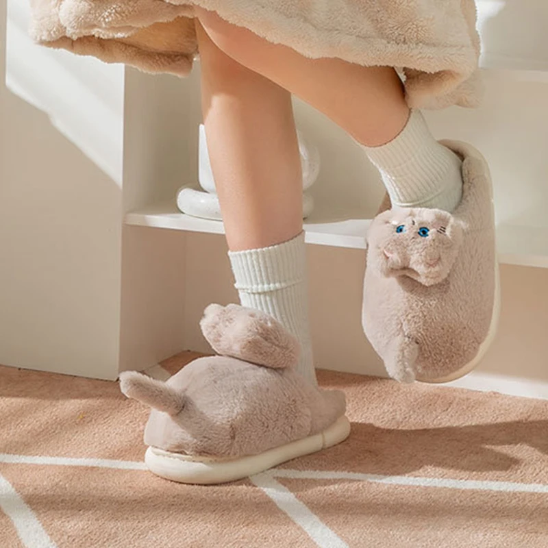 Winter Home Slippers Cute Hug Cat Slippers Soft Sole Cotton Slippers Men Women Winter Warm Floor Slippers Funny Indoor Slippers