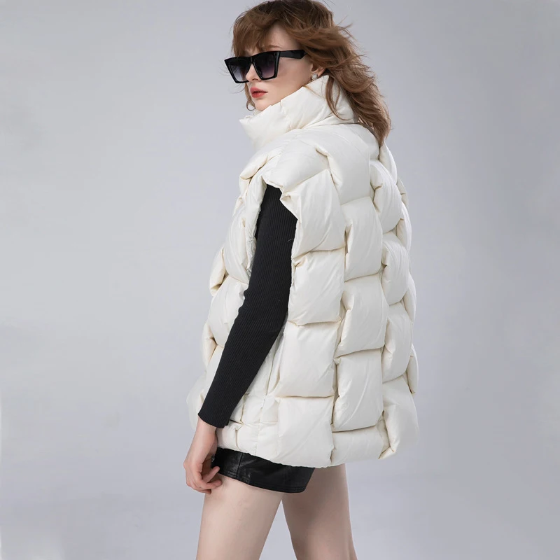 Autumn Winter Women's Weave sleeveless Vest Blue Turtleneck jacket Fashion Warm Cotton padded coat waist coat 2022 INKEO 2O306