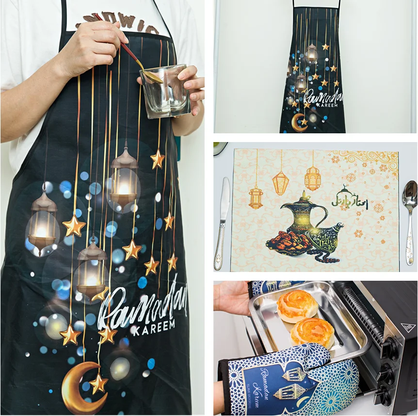 

Ramadan Decoration Aprons Eid Mubarak Baking Anti-Hot Gloves Pad Kitchen Muslim Islamic Ramadan Kareem Party Decoration For home