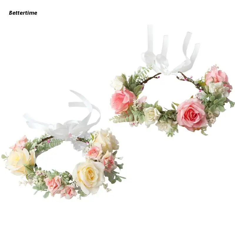 

B36D Fashion Wedding Colorful Flower Decor Hair Hoop Delicate Crowns with Flower Shape Stage Party Women Styling Head Wear