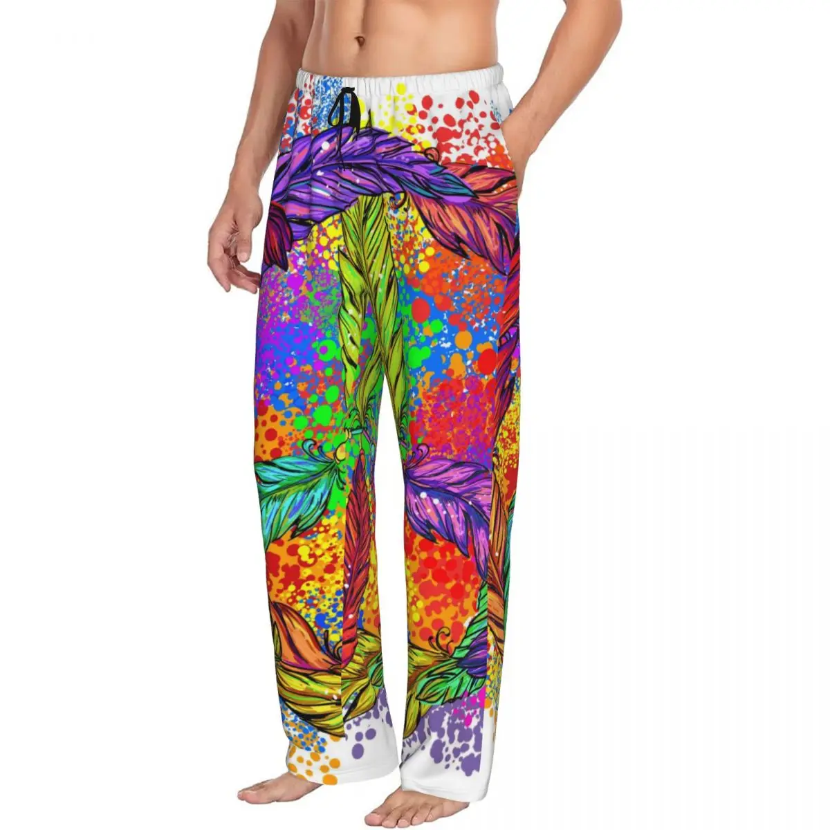Хиппи перья Бохо мир и любовь Мужская Повседневная Пижама штаны для сна гостиная