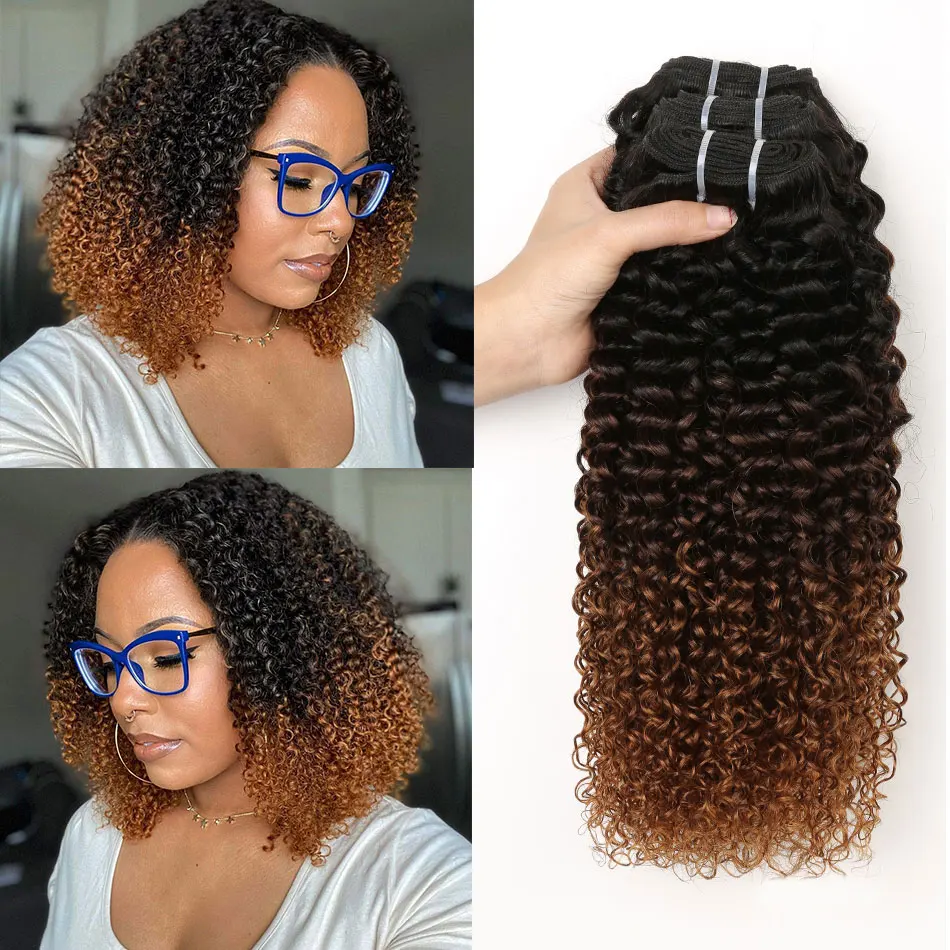 Brazilian Curly Human Hair Bundles Ombre Colored Remy Human Hair Weave Extensions 1/3/4 Bundles Kinky Curly Hair Bundles