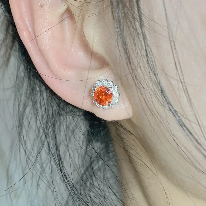 Высококачественные роскошные серьги MDL Moissanite Style Daisy Live Hot Set мандарин красный