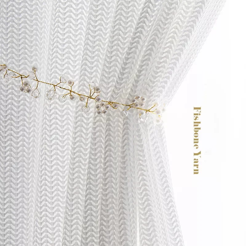 

2022 Nordic Luxury Plain Curtains Living Room Bedroom Thickened Transparent Fishbone Curtain Balcony Window Screen Drapes