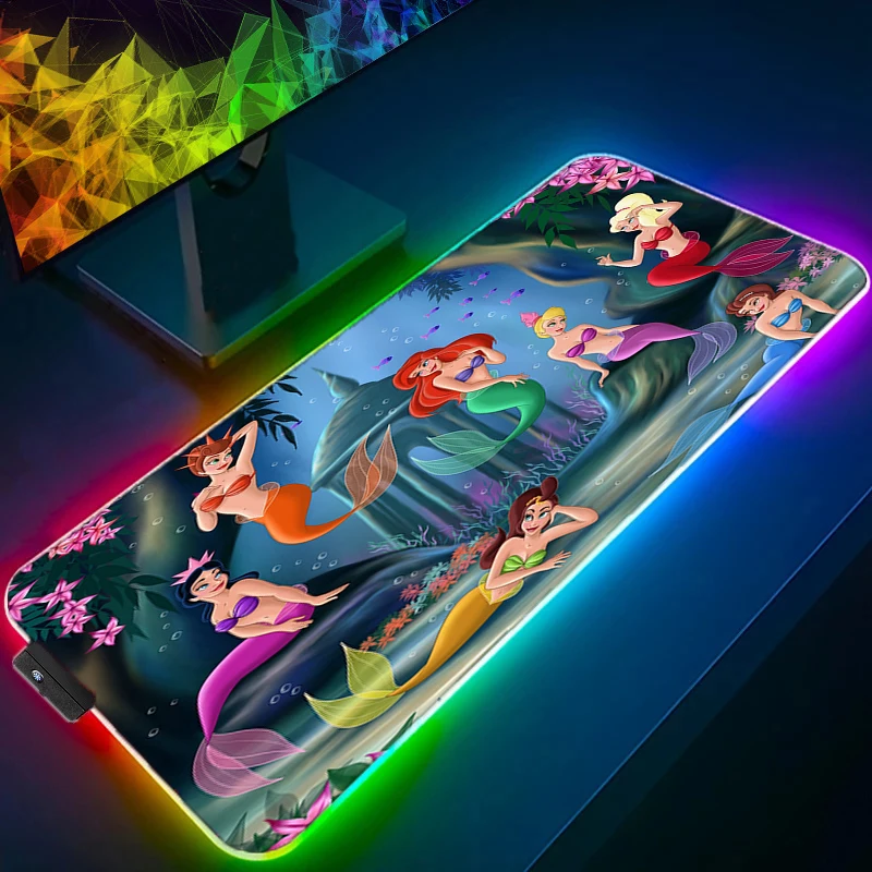

Игровой коврик для мыши Ariel с маленькой русалочкой, большой светодиодный коврик для скоростных игр с фиксируемой кромкой, мягкий коврик для ноутбука CSGO