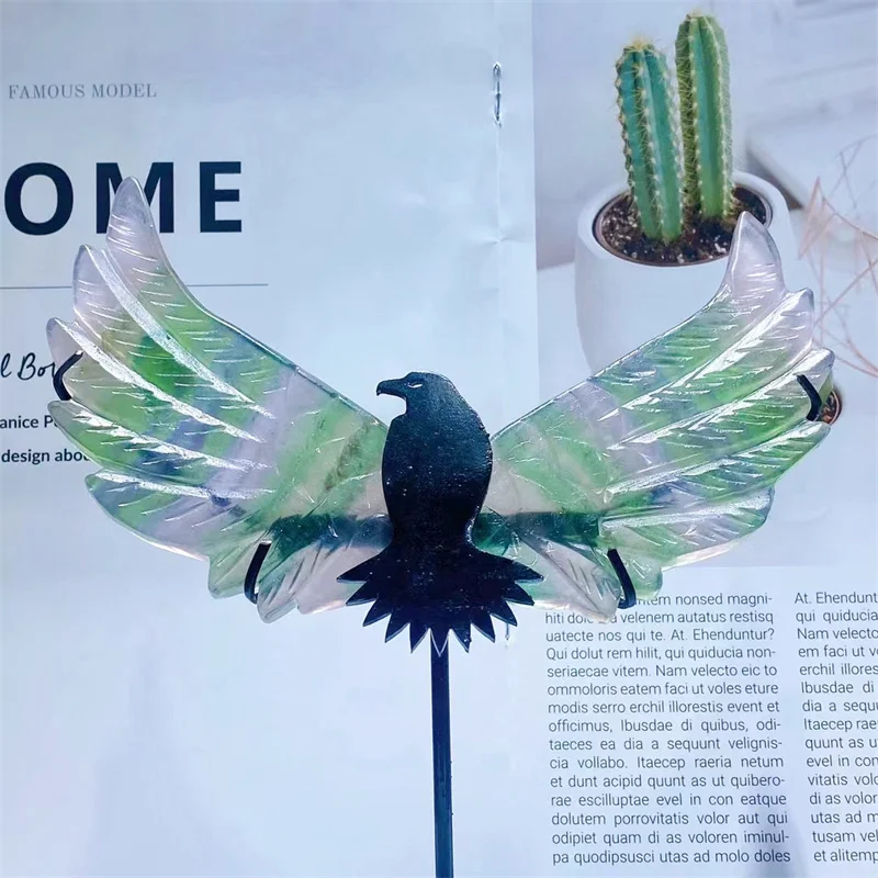 Крылья из натурального флюорита Eagale с подставкой подарок на Хэллоуин