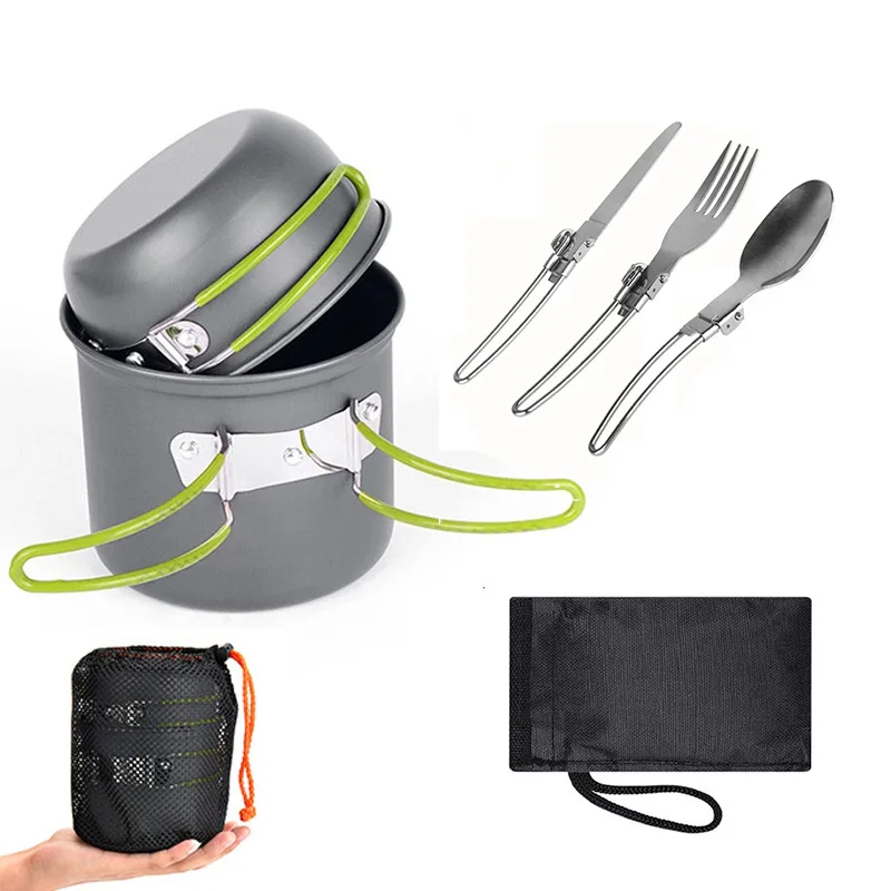 Outdoor Camping Tableware Set Aluminum Cooking Utensils Pot Pan Cookware Kit Foldable Spoon Fork Knife for Hiking Picnic Travel
