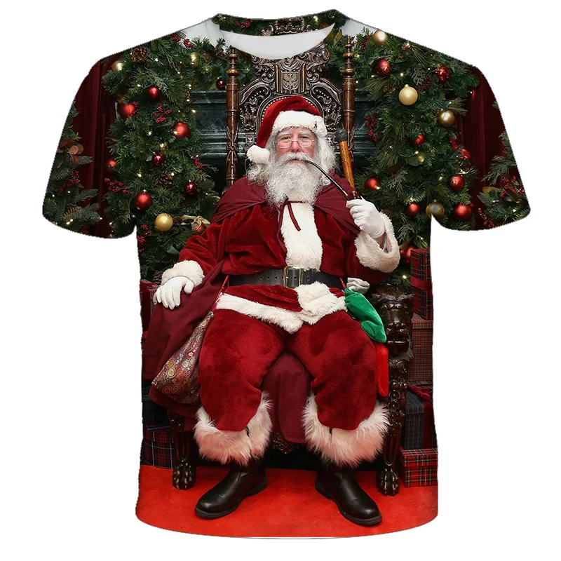 

3-14Ys Kids Clothes Santa Claus With Deer Graphic Tee Shirt Merry Christmas T-shirt Boys Girls T-shirts Children Xmas Tshirt Boy