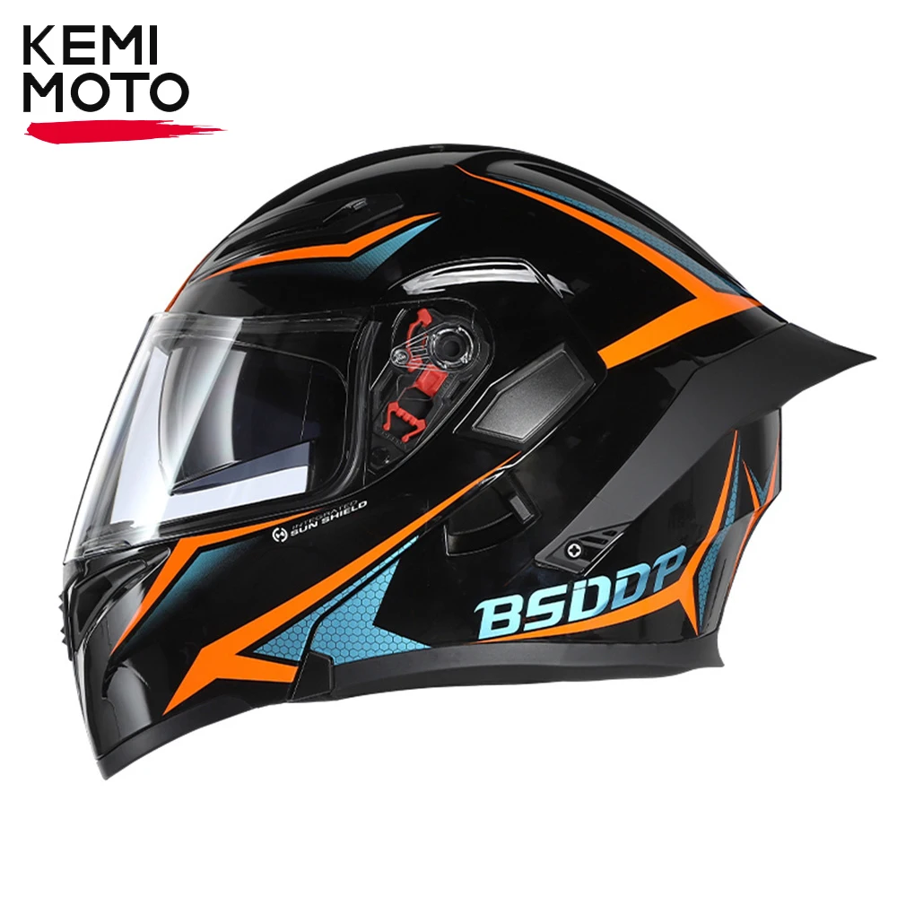 KEMIMOTO Full Face Helmets DOT Approved Flip Up Motorcycle Helmet Casco Moto Helmet Open Face Visor Dual Lens Unisex