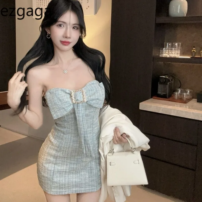 Ezgaga женское платье с бантом без бретелек милое тонкое модное шикарное элегантное