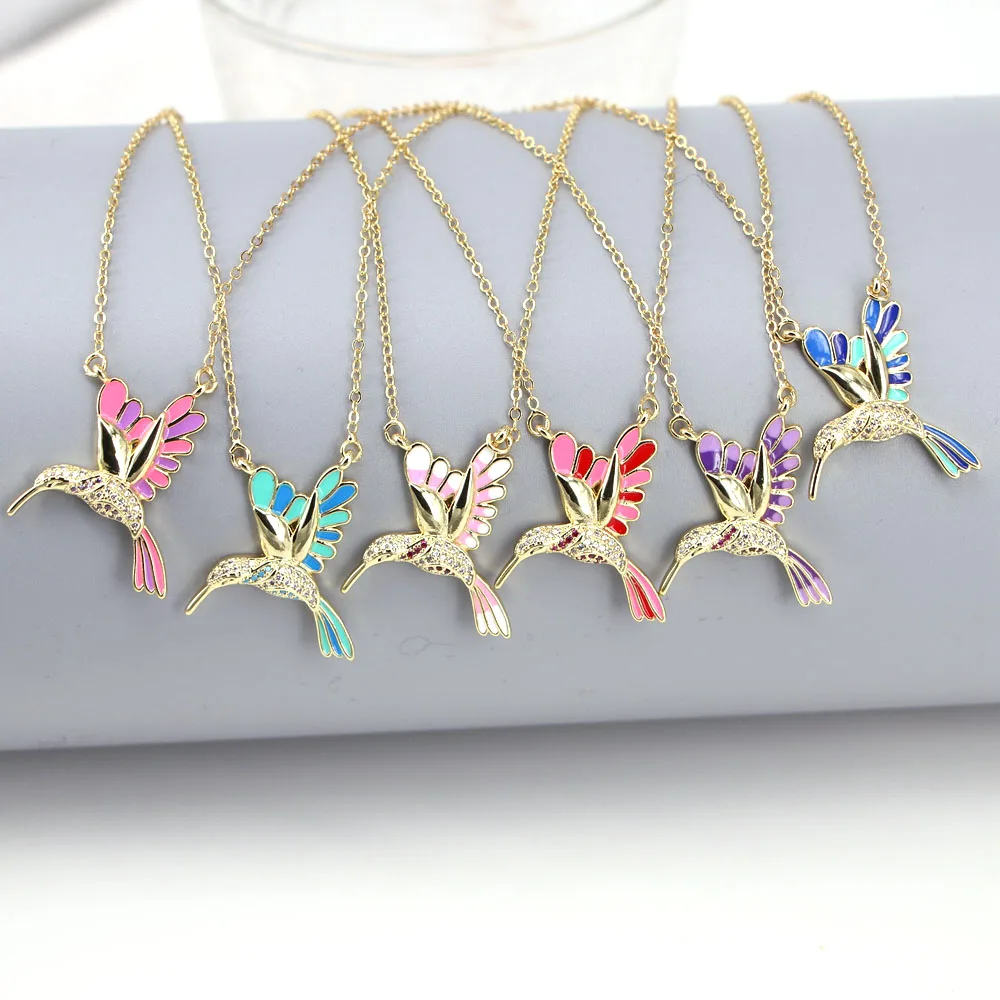 

Cute Enamel Copper CZ Bird Pendant Necklace for Women Gold Plated Thin Chain Necklace Fashion Animal Jewelry