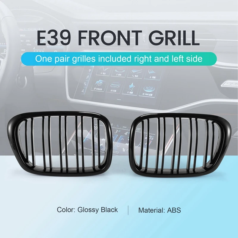 

Glossy Black Front Hood Kidney Grille Grill ABS Dual Line Compatible for BMW E39 5-Series 525 528 1995-2004 Front Bumper Grille